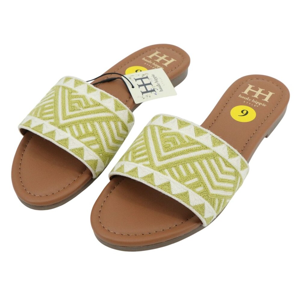 NWT HAUTE HIPPIE Jamun Brown Tribal Print Textile Slide Sandals 9